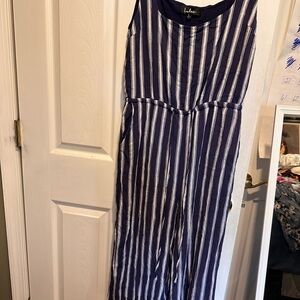 Lulu's Striped Navy and White Crop Jumpsuit